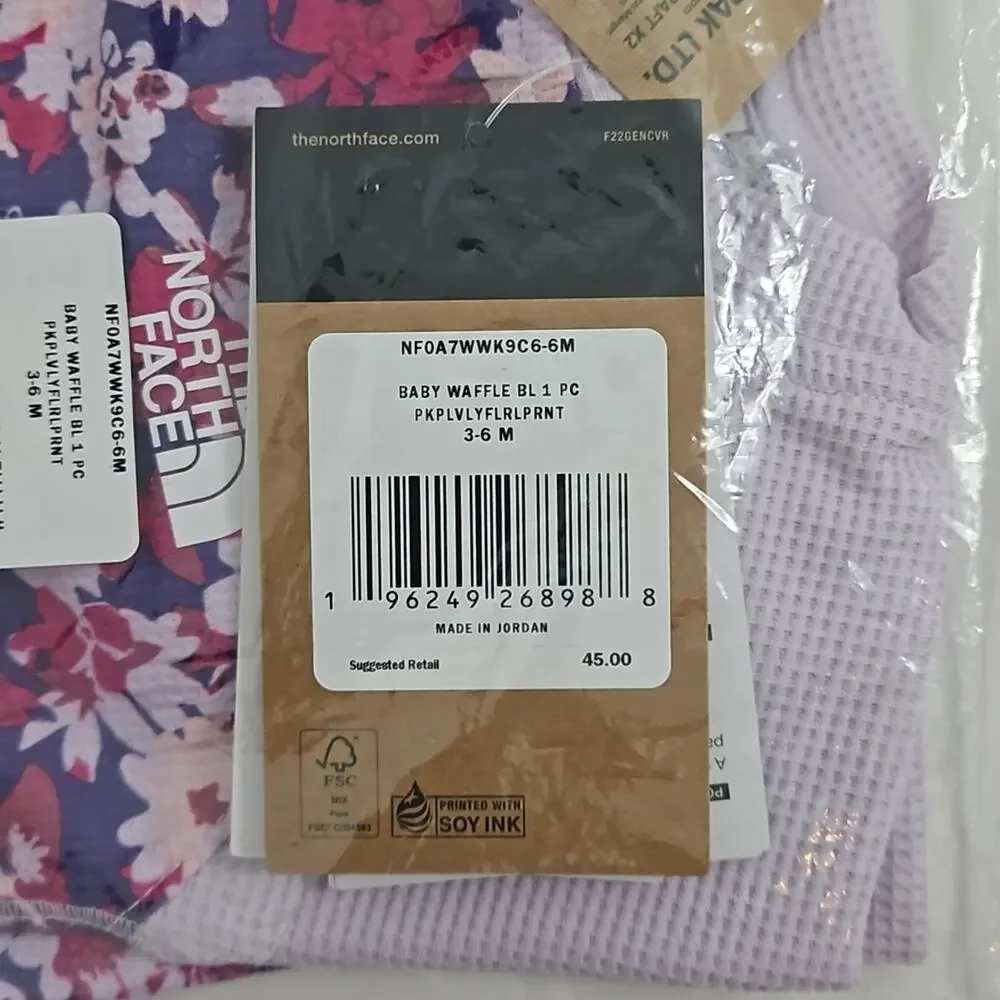 The North Face Baby Waffle Base Layer One‎ Piece Coverall Purple Floral 3-6 M